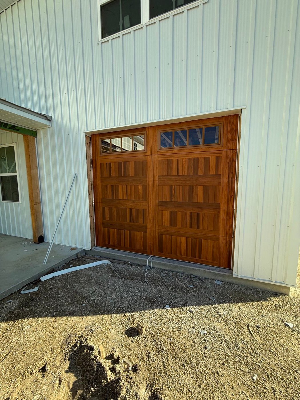 Cedar-look carriage garage door with windows